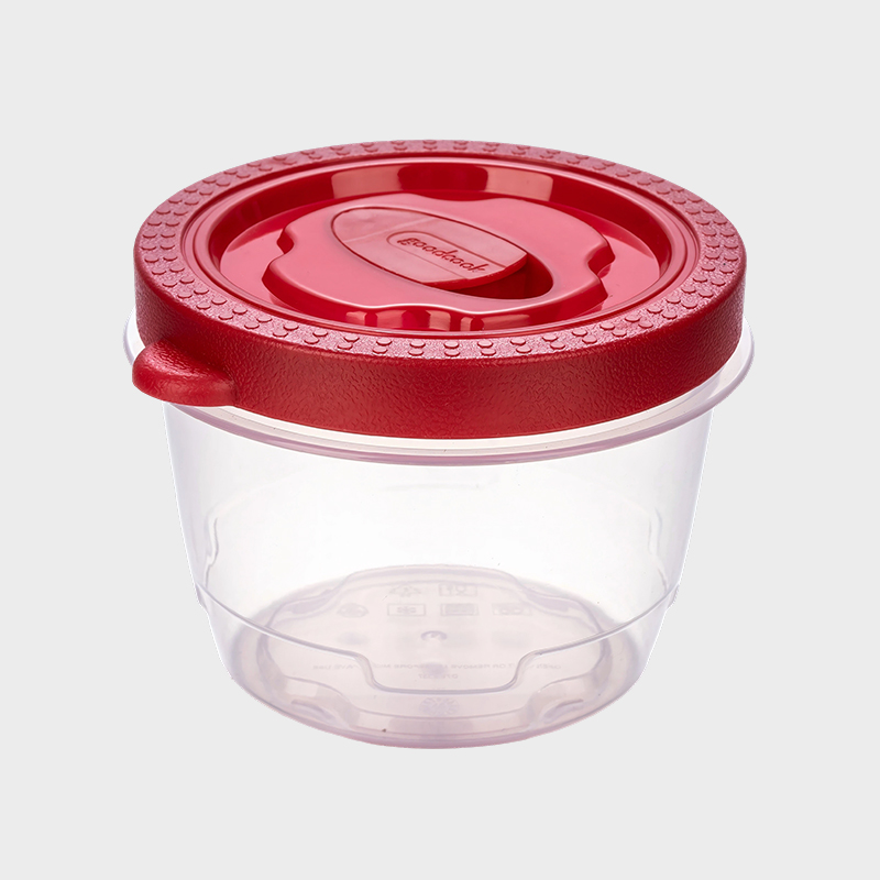 PFB052 360 ml cylindrisk PP fødevarekonserveringsbeholder med ventileret rødt overstøbt låg